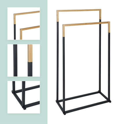 Towel Stand with 2 Bars – Metal & Bamboo