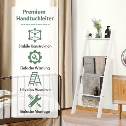 Towel holder 4-tier wooden ceiling ladder 50 x 7.5 x 137 cm white