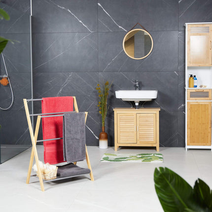 Towel holder with bamboo shelf