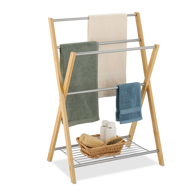 Towel holder with bamboo shelf