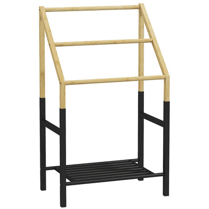 Towel rail, freestanding, 3 bars, 51x31x85.5cm, black/natural wood