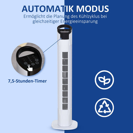 Tower fan with 70° oscillation, 78.5 cm, 50W power, 3 speeds, white