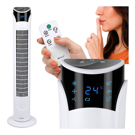 Tower Fan 83 cm with Remote Control and 70° Oscillation, White, 45W, 3 Modes