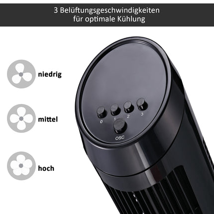 Tower pedestal fan, 3 speeds, 70° oscillation, 45W, black