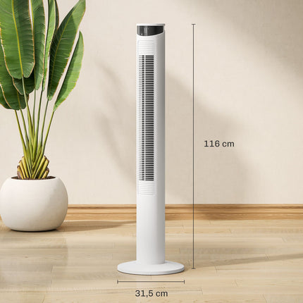 Tower fan - 3 speeds, remote control, timer, 70° oscillation, white