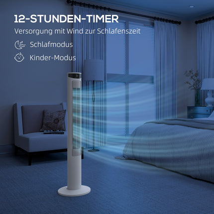 Tower fan - 3 speeds, remote control, timer, 70° oscillation, white