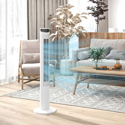 Tower fan - 3 speeds, remote control, timer, 70° oscillation, white