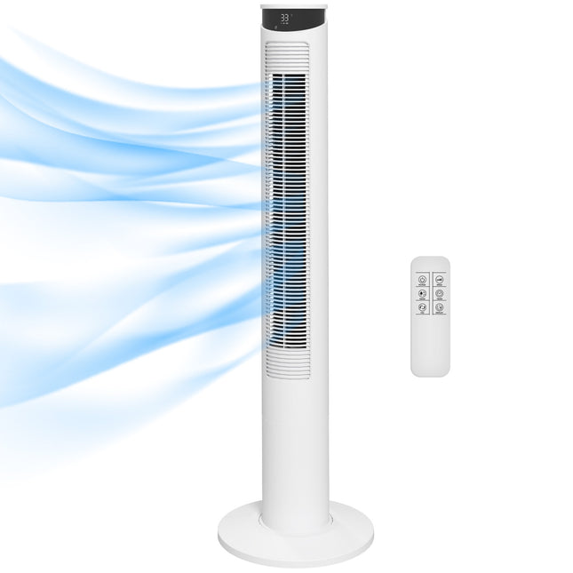 Tower fan - 3 speeds, remote control, timer, 70° oscillation, white