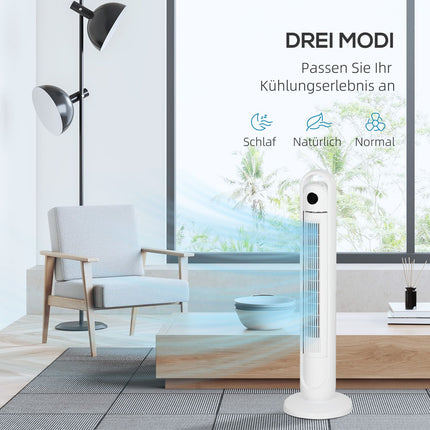 Tower fan with remote control, 3 speeds, 24H timer, LCD screen