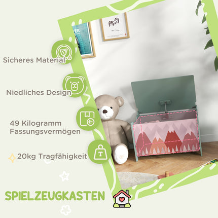 Toy box with lid - cute animal design, green, secure hinges