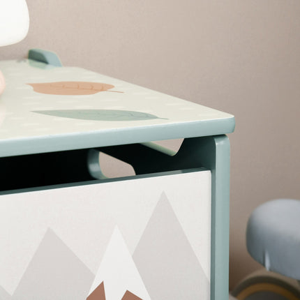 Toy box with lid - cute animal design, green, secure hinges