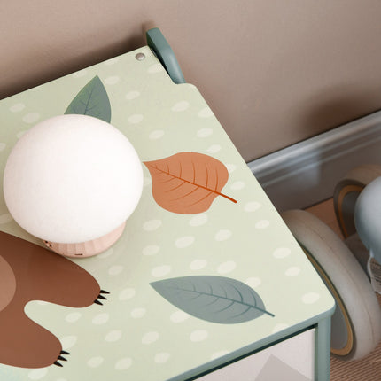 Toy box with lid - cute animal design, green, secure hinges
