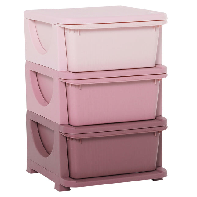 Children's 3-Tier Toy Storage Drawer Cabinet - Pink
