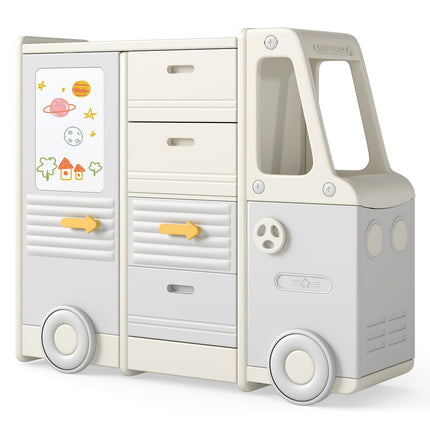 Toy Storage Shelf with Whiteboard, Bus Design, 4 Drawers