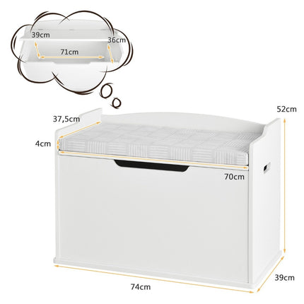 Toy box with lid 2 in 1 toy chest with cushion toy cabinet 74 x 39 x 52 cm white