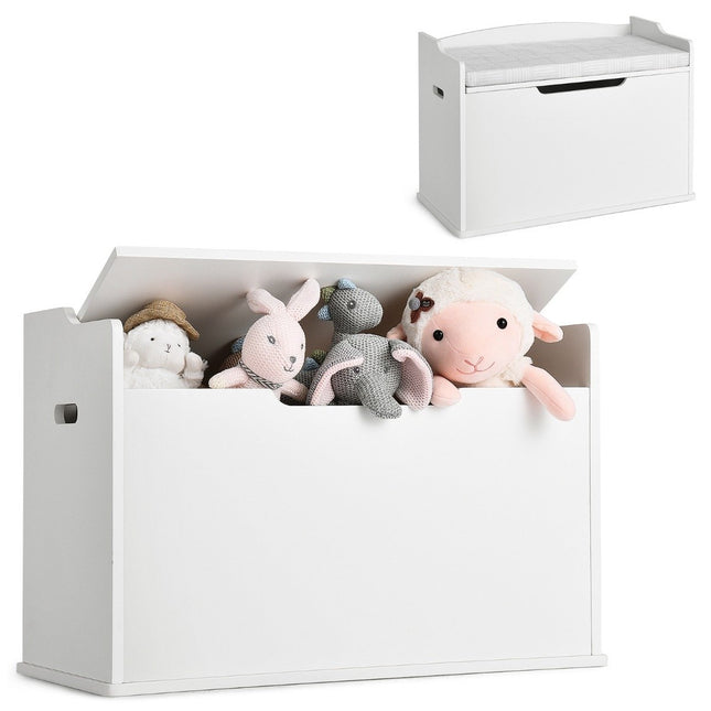 Toy box with lid 2 in 1 toy chest with cushion toy cabinet 74 x 39 x 52 cm white