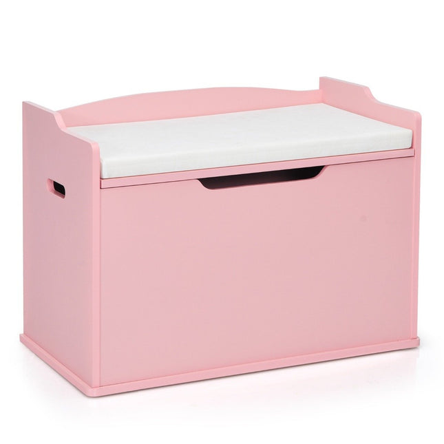Toy box with lid 2 in 1 toy chest with cushion toy cabinet made of wood with carrying handles pink