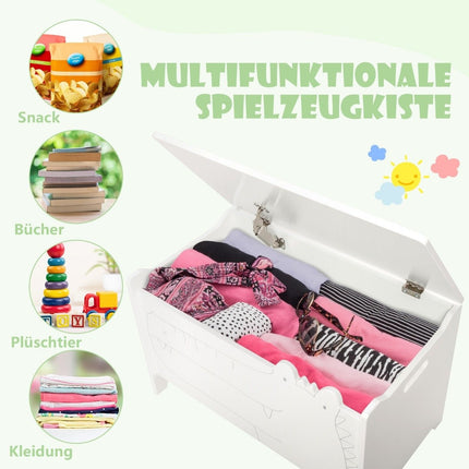 Toy box with safety hinge wooden chest for children white