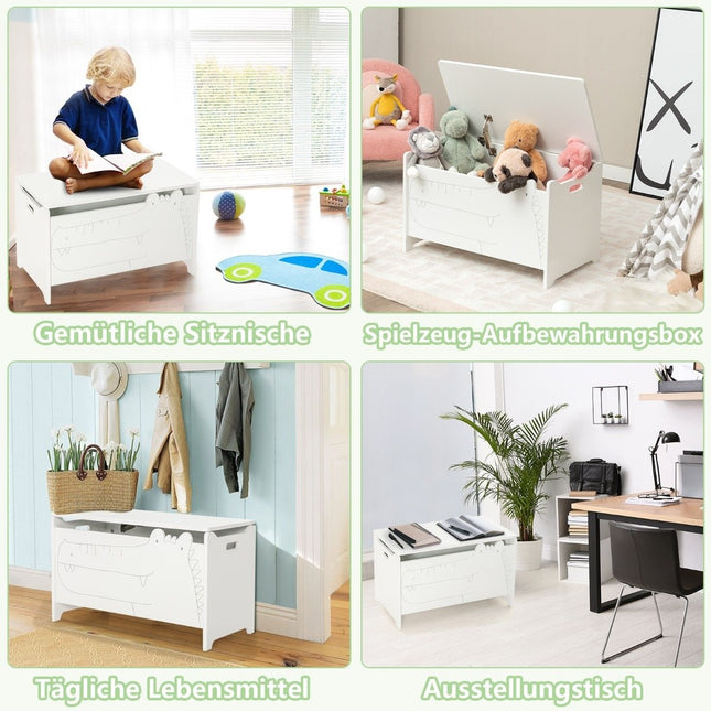Toy box with safety hinge wooden chest for children white