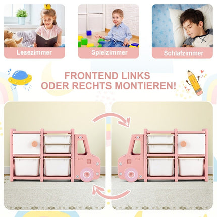 Toy shelf 2 levels children's shelf with drawers and storage boxes 110 x 32 x 66 cm pink