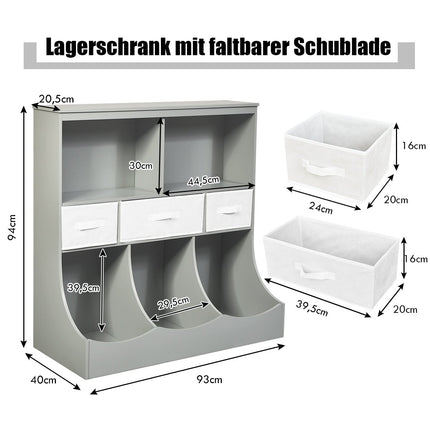 Toy shelf with 5 compartments & 3 drawers children's shelf toy organizer 93 x 40 x 94 cm gray