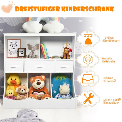 Toy shelf with 5 compartments & 3 drawers children's shelf toy organizer 93 x 40 x 94 cm white
