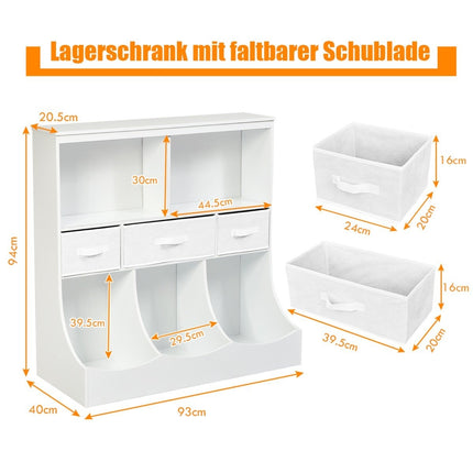 Toy shelf with 5 compartments & 3 drawers children's shelf toy organizer 93 x 40 x 94 cm white