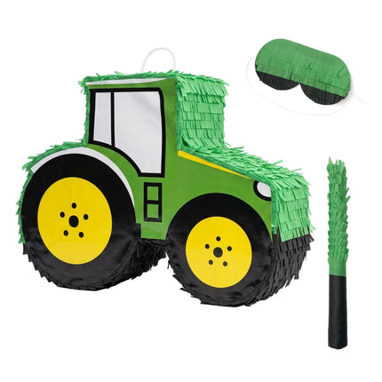 Tractor Piñata Set with Stick & Mask – Green