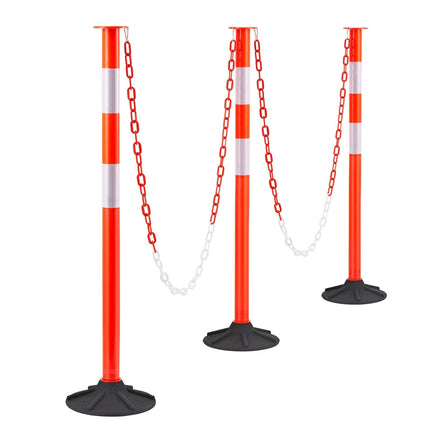 Traffic Delineator Posts, 3 Pack, 871 mm, Reflective Chain