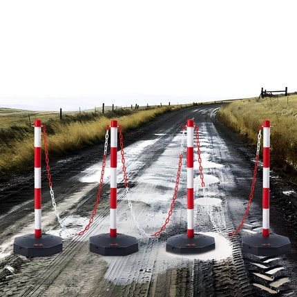 Traffic Delineator Posts, 4 Pack, Fillable Base, Chain