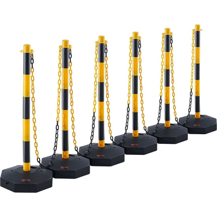 Traffic Delineator Posts, 6-Pack, Fillable Base, Chain