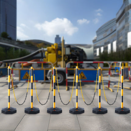 Traffic Delineator Posts, 6-Pack, Fillable Base, Chain
