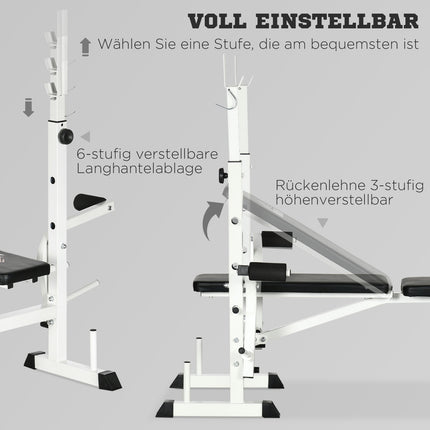 Weight bench with leg press & dumbbell, armrest, black and white