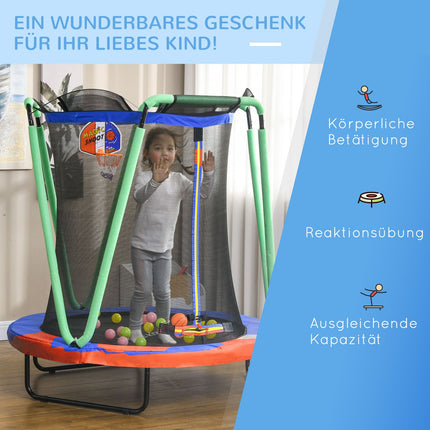 Children's trampoline with safety net & basketball hoop, 140 cm