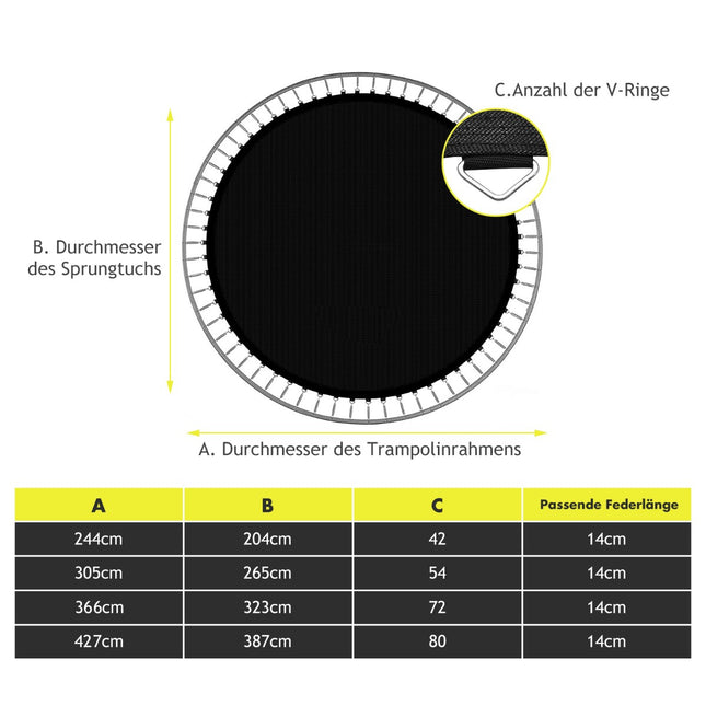 Trampoline Replacement Mat, 366 cm Frame, Black, Durable PP