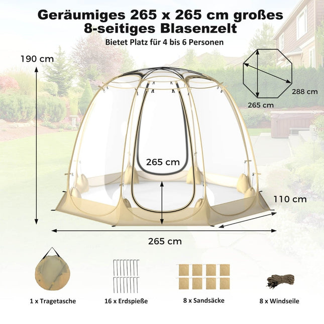 Transparent PVC Pop-Up Bubble Tent for 5-6 People, 265x265 cm