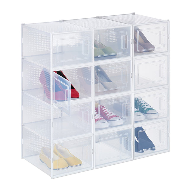 Transparent Shoe Storage Boxes, Set of 12