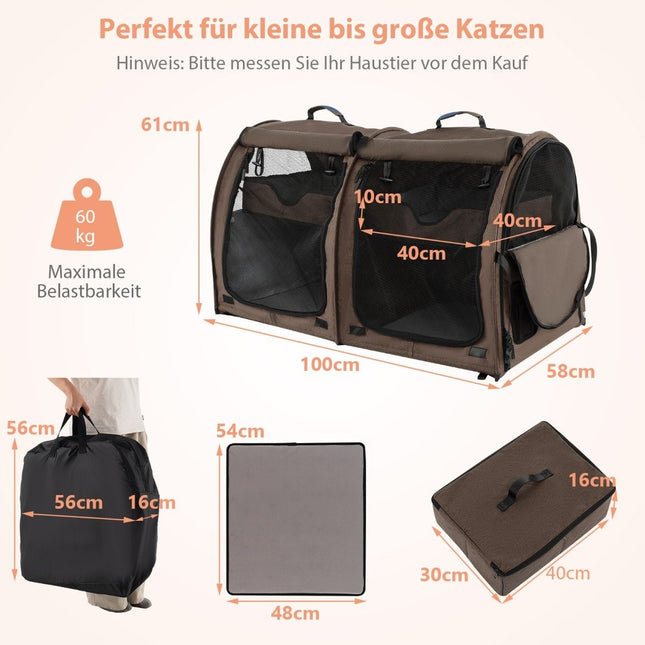 Transport bag with removable hammocks & mattress & cat litter box brown