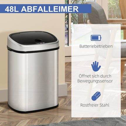 48L waste bin in stainless steel with infrared sensor, silver