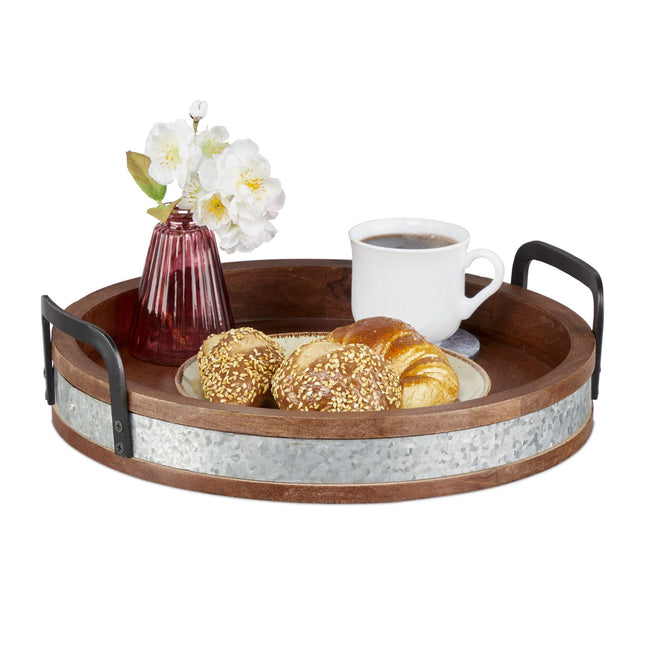 Tray in mango wood with metal edge