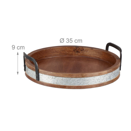 Tray in mango wood with metal edge