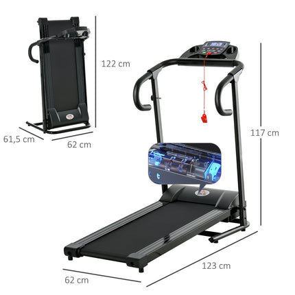 Foldable electric treadmill, 500W, LCD, Phone holder, Black