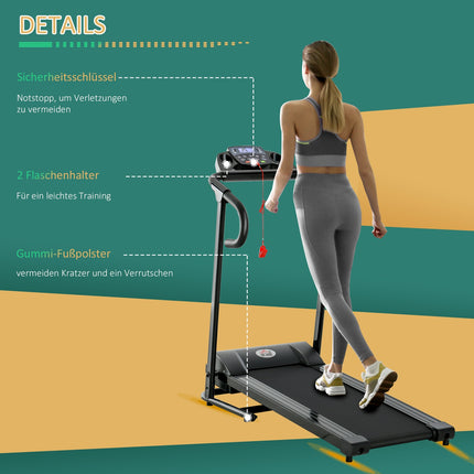 Foldable electric treadmill, 500W, LCD, Phone holder, Black
