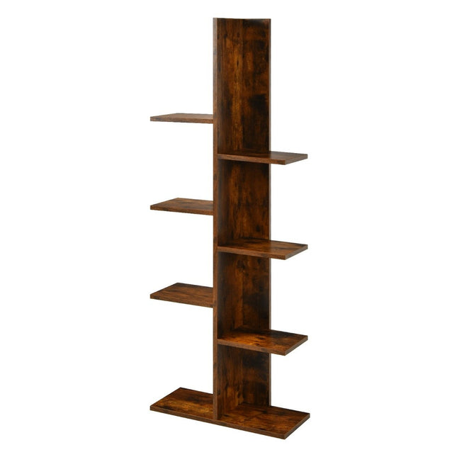 Tree-shaped bookcase with 8 shelves, free-standing shelf, office shelf, 50 x 20 x 141 cm, brown