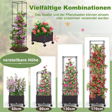 Trellis with flower box on wheels Height-adjustable garden obelisk 40 x 40 x 170 cm