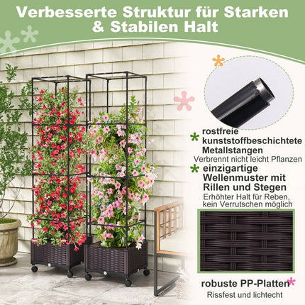 Trellis with flower box on wheels Height-adjustable garden obelisk 40 x 40 x 170 cm