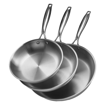 Tri-Ply Stainless Steel Frying Pan Set, 8–12 in, Induction Safe