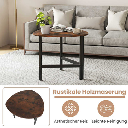 Triangular Coffee Table with Metal Legs, Rustic Brown