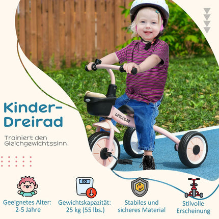 Children's tricycle, adjustable seat, pink metal 2-5Y