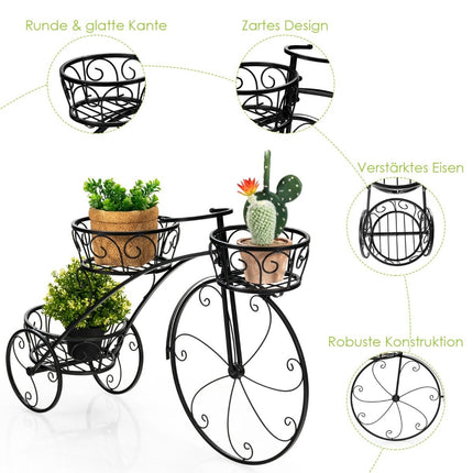 Tricycle Plant Stand Parisian Style Bicycle Plant Holder 80 x 52 cm Black